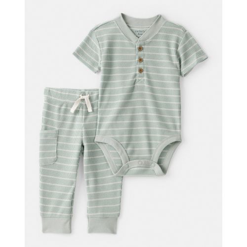 Baby Boy Stripe Thermal Bodysuit & Pant Set - Green | Carter's