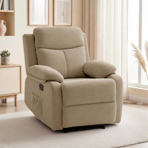 GEEYOO Manual Recliner Chair with Fixed Base,Small Recliner Chair for Small Spaces with Side Pockets for Living Room,Brown