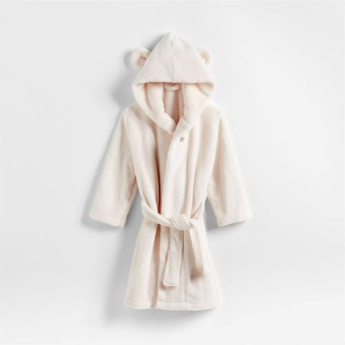 Personalized Small Cream Plush Hooded Kids Bath Robe