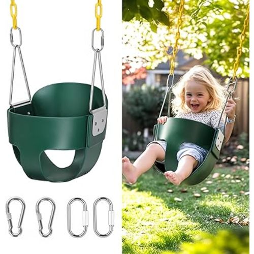 little dove High Back Full Bucket,Toddler Swing with Coated Chains & Triangle Dip Pinch Protection for Safety,Baby Swing Outdoor with Locking Buckles,Toddler Bucket Swing for Backyard,Playground,Green