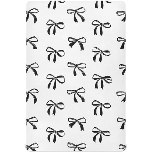 Crib Sheets for Boys Girl Black Bows Neutral Mini Crib Mattress Sheets Fitted, Beige Toddler Baby Sheets for Crib Mattress Soft & Breathable 39 * 27 * 5In