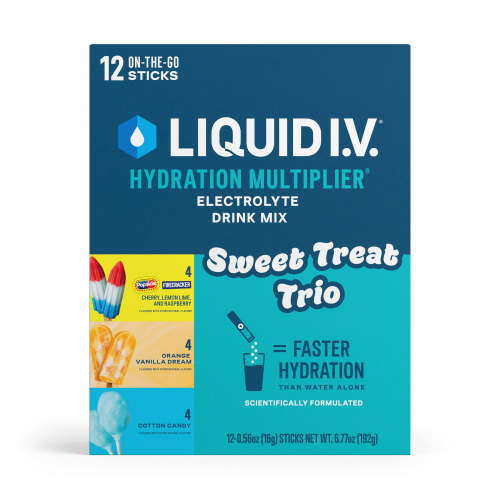 Liquid I.V.® Sweet Treat Trio Popsicle Firecracker, Orange Vanilla Dream, and Blue Cotton Candy Hydration Multiplier® Powdered Electrolyte Drink Mix, 12 Count Packets