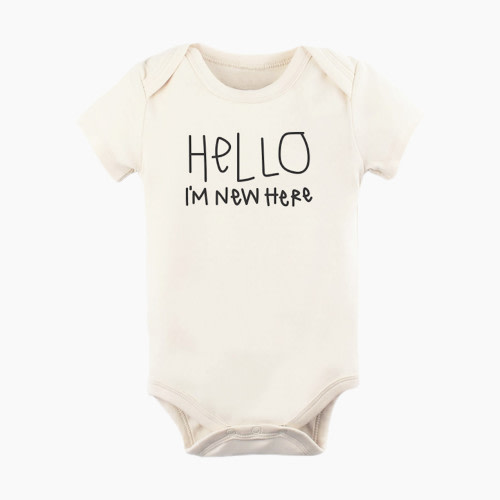 Tenth and Pine Hello I'm New Here Organic Short Sleeve Bodysuit - Black, 0-3M