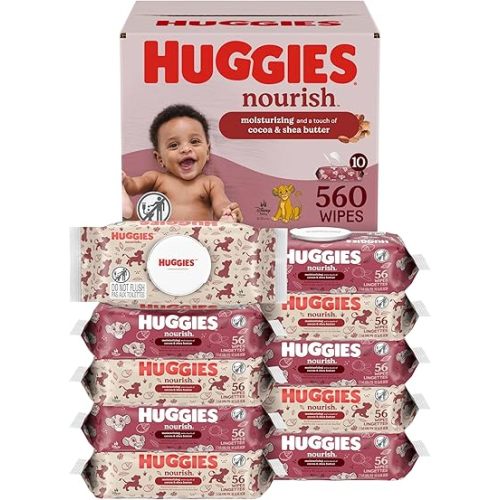 Huggies Nourish Scented Baby Wipes, 10 Push Button Packs (560 Wipes Total)
