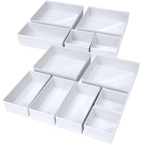 DIMJ Drawer Organizer Clothes, 12 Pack Fabric Closet Organizers and Storage, Foldable Baby Clothes Organizer & Dresser Bin For Nursery, Bedroom, Closet, Socks, Bra, Tie,White