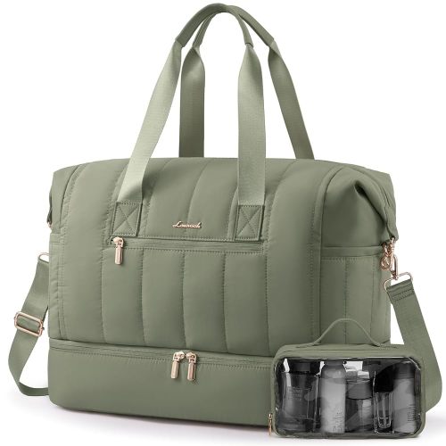 LOVEVOOK Travel Duffle Bag,Puffer Weekender Bags For Women with Shoe Compartment,42L Carry On Duffel Bags For Airplanes,Hospital Bag for Labor and Delivery,Overnight Bag2Pcs Set