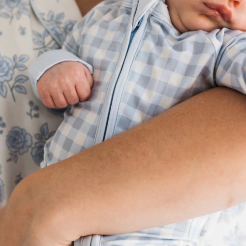 Blue Gingham Zipper Romper – In My Jammers