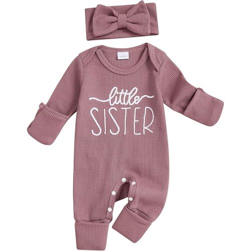allshope Infant Baby Girl Fall Outfit Sweatshirt Romper Little Sister Lil Sis Long Sleeve Jumpsuit Newborn Clothes