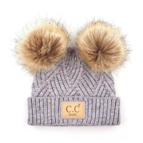 CC Baby Double Pom Winter Beanie - Criss-Cross Pattern, Fits Newborn to 9 Months, Soft & Cozy Baby Hat with Plush Pom, Authentic CC Brand - Soft, Warm Hats for Babies and Toddlers - Cozy Winter Wear