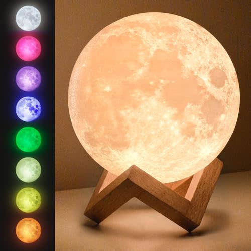 Mind-Glowing Moon Lamp - 3D Moon Night Light for Kids Bedroom - Globe Nightlight with Multi Color LED, Touch/Remote Control - Birthday Gift for Any Year Old Girls & Boys - Space Decor (4.7 inch)