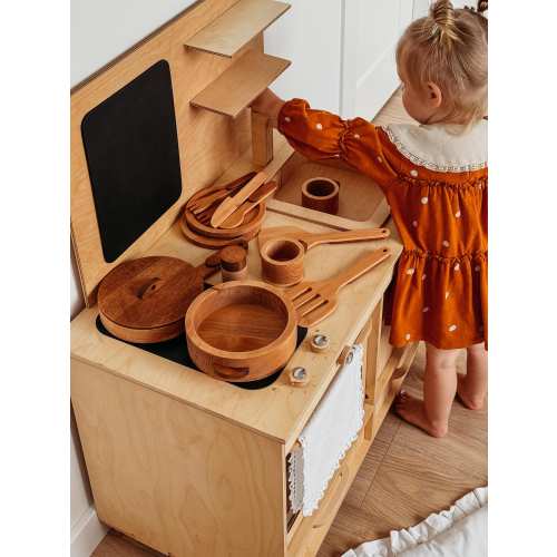 Play Kitchen Set With Cutting Set, Pretend Play Kitchen Wooden, Girl or Boy Birthday Gift, Toy Kitchen, Gifts for Kids, Montessori Furniture