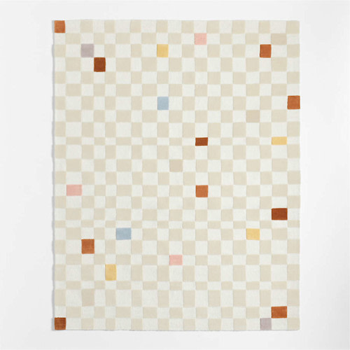 Crate and Barrel Imperfect Checkerboard Multicolor Wool Kids Area Rug