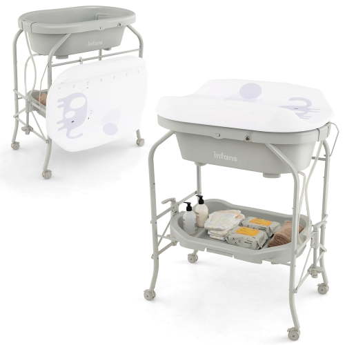 INFANS 2 in 1 Baby Changing Table with Bath Tub, Folding, Portable