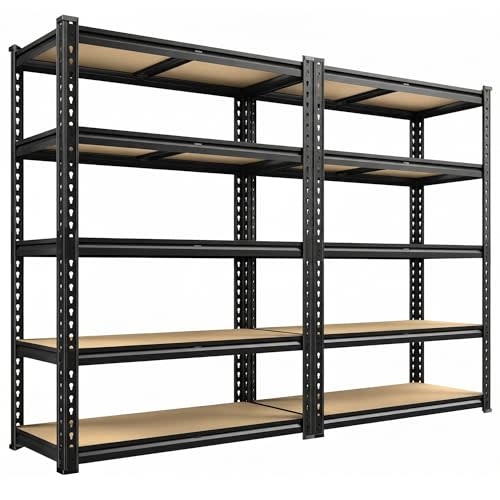 REIBII 2 Pack Garage Shelving for Basement, Heavy Duty Storage Shelves | 2400LBS Each, 10 Reinforcing Ribs In total, Adjustable Shelf, 35.5"W x 11.9"D x 72"H Each, Steel Frame with Powder Coat