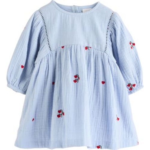 Embroidered Long Sleeve Cotton Gauze Dress, 6-9M
