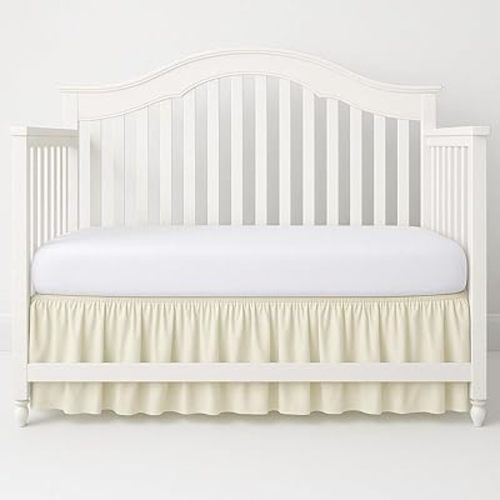 Mattress-Homes Crib Skirt Dust Ruffle, Dust Ruffle Adjustable Fit Standard Nursery, Mini, Toddler Breathable Skirt for Baby Boys or Girls,(Ivory Solid - 24" x 38"/10" Drop)