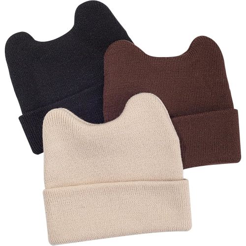 guruixu 3-Pack Baby Beanie Newborn Hat for Boys & Girls, Soft Knit Infant Winter Hats, Cute Cat Ear Caps for 0-6 Months