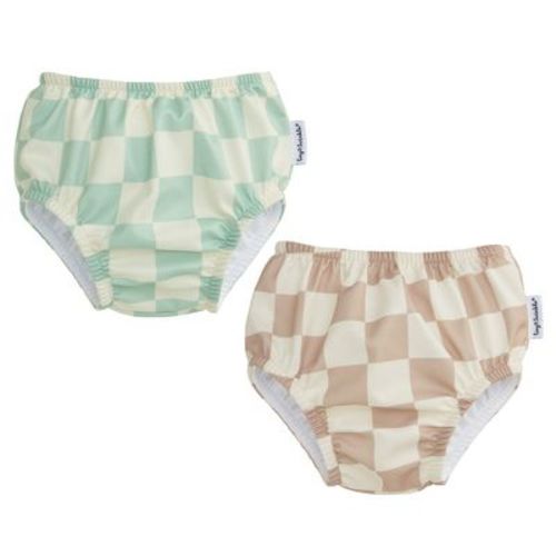 Tiny Twinkle 2-Pack Pull-Up Reusable Swim Diapers, UPF 50+, Waterproof & Machine Washable(Sage,Beige Checkers,12-18M)