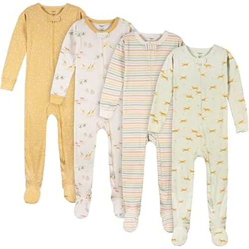 Gerber Unisex-Baby 4-Pack Footed Pajamas, Safari, 12 Months
