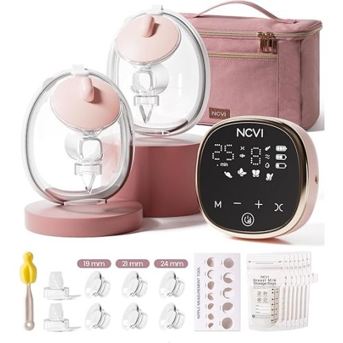 NCVI Wearable Breast Pump, in-Bra Hands-Free Electric Pump with Hospital-Grade -300mmHg Suction, Portable & Rechargeable, 4 Modes 9 Levels for Home, Work & On-The-Go
