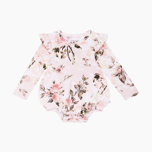 Posh Peanut Long Sleeve Ruffled Bubble Romper - Vintage Pink Rose, 6-12 Months