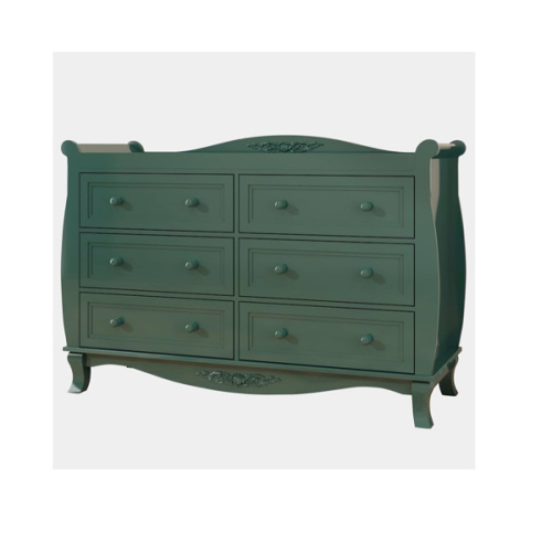 Green Changing Table Dresser with 6 Drawers, Large Baby Nursery Dresser