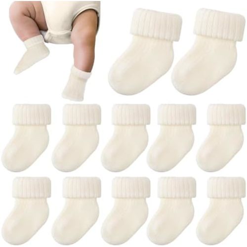 JenPen 6 Pairs Wool Preemie Socks Premature Turn Cuff Wool Socks for Preemie Boys Girls Hospital Nicu Baby Shower