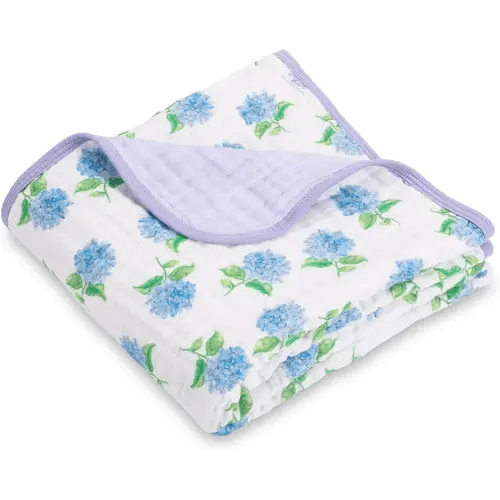 LollyBanks Muslin Baby Blanket 100% Organic Cotton, Muslin Quilt Lightweight, Toddler Blanket for Girls, 6 Layers Baby Blankets 47"x 47", Soft Nursery Receiving Blankets (Hydrangea Print)