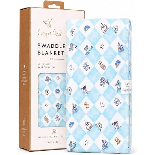 Copper Pearl Swaddle Blankets for Newborns | Soft Stretchy Receiving Blankets for Boys and Girls | Large 46 x 46 Inch Baby Blankets | Lightweight and Breathable Swaddles | Monsters Inc Medley