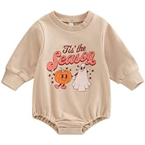 Toddler Infant Baby Girl Boy Halloween Outfit Pumpkin Sweatshirt Oversized Onesie Bubble Romper Sweater Clothes