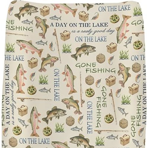 Gone Fishing Changing Pad Covers for Baby Girls Boys Vintage Lake Fishing Lovers Gift Fitted Change Table Pad Covers Mats Vacation Outdoors Adventure Soft Diaper Changing Table Sheets 32''×16''