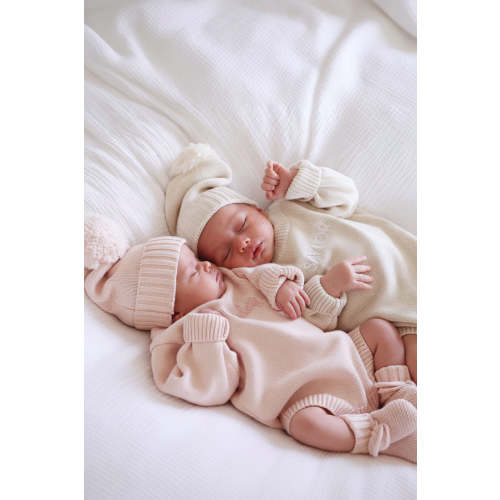 Embroidered Knit Sweater Bubble Romper | Tea Rose