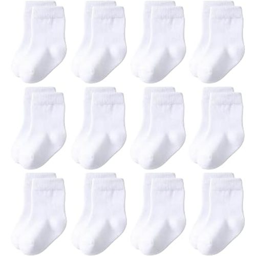 Baby Crew Socks 12-Pack Cotton Newborn Baby Boys Girls Socks 0-3T