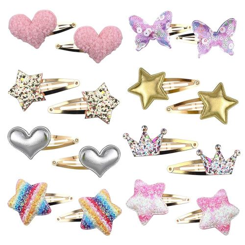 8 Pairs/16 Pack Hair Clips for Girls, Gingbiss Butterfly Metal Snap Hair Clips, Cute Girls Barrettes Heart Shaped Hair Clips Accessories for Kids