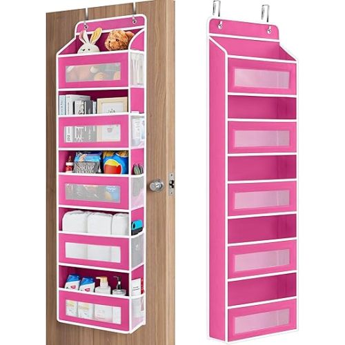 JARLINK Over the Door Organizer for Bedroom, Bathroom, 5 Shelf Rose Pink