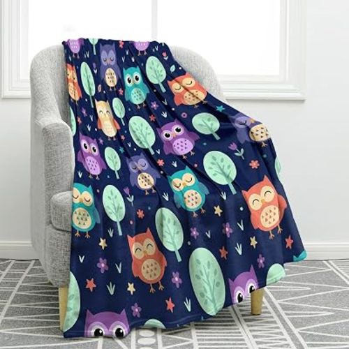 Jekeno Owl Navy Blue Throw Blanket 50"x60", Gifts for Women Men Kids