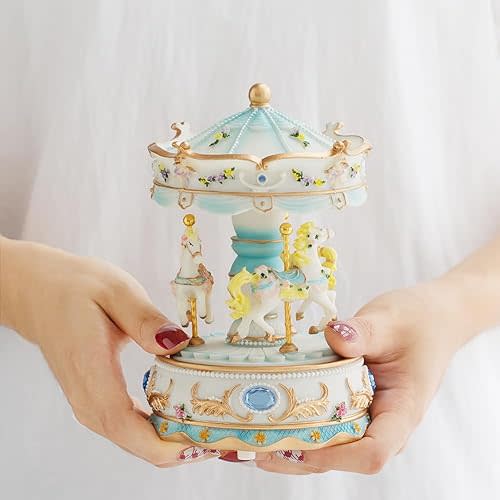 LOVE FOR YOU Gift Wrapped Music Box Carousel Horse Color Lights Unicorn Musical Merry-Go-Round for Girls Women Kids Baby Sister Daughter Mom Granddaughter Grandma Christmas Birthday Presents Gifts