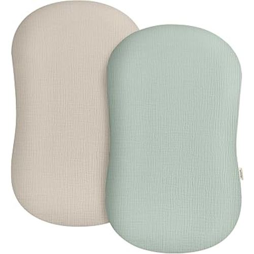 Muslin Baby Lounger Cover 2 Pack, Soft Breathable Newborn Lounger Pillow Cover for Boys Girls Infant (Beige & Sage)