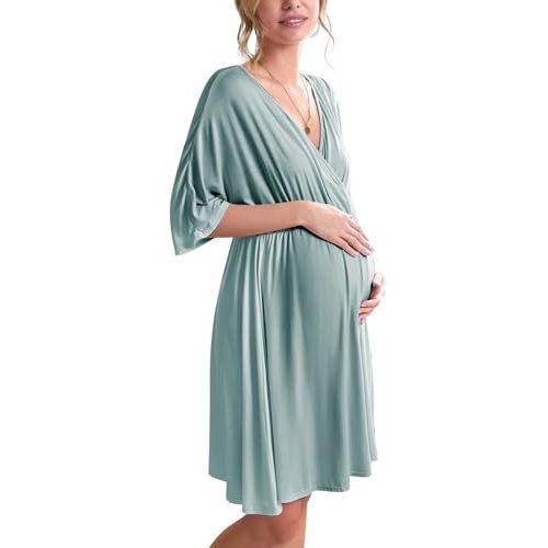 Ekouaer 3 in 1 Labor/Delivery/Hospital Gown Maternity Dress Nursing Nightgown Sleepwear for Breastfeeding