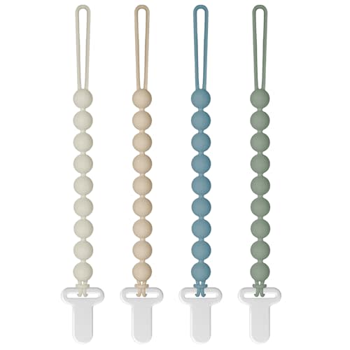Pacifier Clips Silicone, 4-Pack Pacifier Holder Clip with Stylish Round Design, 100% Food Grade Silicone, Safe Essentials for Newborns Baby Boys and Girls