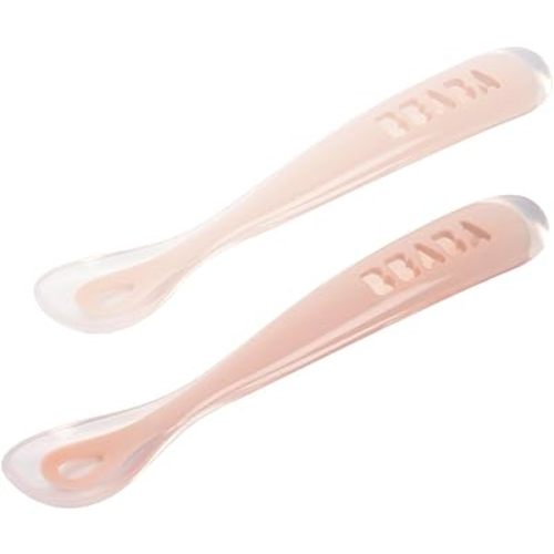BEABA Baby's First Stage Baby Feeding Spoon Set with Travel Case, The Original Soft Tip Silicone Baby Spoons for Babies, Travel Set, Gum Friendly BPA Lead Phthalate and Plastic Free, Cotton Candy