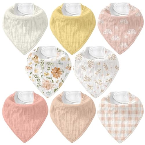 Muslin Baby Bibs 8 Pack, Baby Bandana Drool Bib for Drooling and Teething, Cotton Soft Absorbent for Girls Boys Serenity