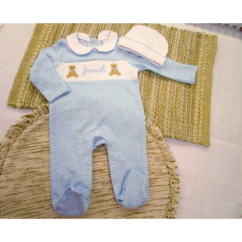 Baby Boy Coming Home Outfit- Monogrammed Baby Boy Footie Romper: Teddy Bear Coming Home Outfit