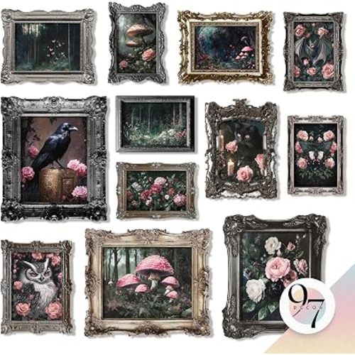 97 Decor Romantic Gothic Wall Decor - Romantic Goth Arts For Bedroom, Nature Gothic Posters For Room Aesthetic, Dark Floral Wall Art, Vintage Pink Rose Forest Art Raven Prints For Home (Unframed)