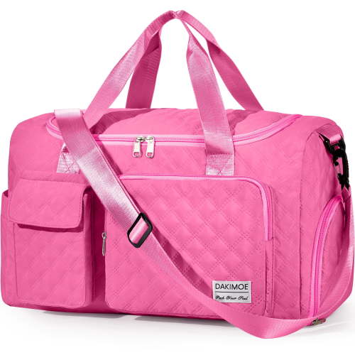 DAKIMOE Travel Duffle Bag for Women Large Weekender Bags Carry on Gym Duffel Bag with Wet Pocket/Shoe Compartment Waterproof Overnight Tote for Plane Hospital Sports Yoga Business Trips, Peach Red