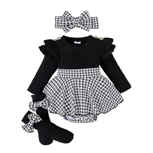 Giraropa Baby Girl Fall Winter Clothes Long Sleeve Romper Dress + Socks + Headband Newborn Infant Cute Casual Outfits