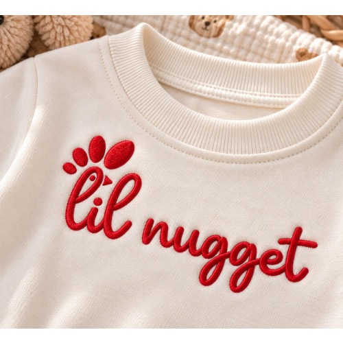 Lil Nugget Embroidered Baby Romper | Chicken Nugget Baby Bodysuit, Funny Food Baby Outfit, Baby Shower Gift, Newborn Gift