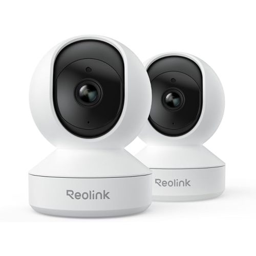 REOLINK Home Security Camera System, 4MP HD Plug-in Indoor WiFi 6 Pan Tilt Pet Camera, Baby Monitor, Night Vision, 2 Way Talk, Smart Human/Pet Detection, Local microSD Card Storage, E1(2 Pack)