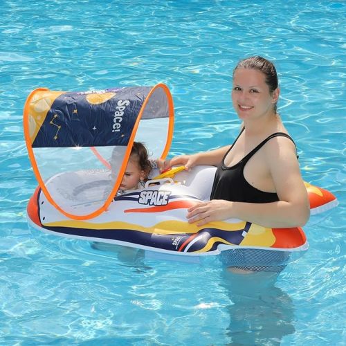 Swimbobo Mommy and Me Pool Baby Float with Removable Canopy,Infant seat Float for Swimming Pool,1 Child