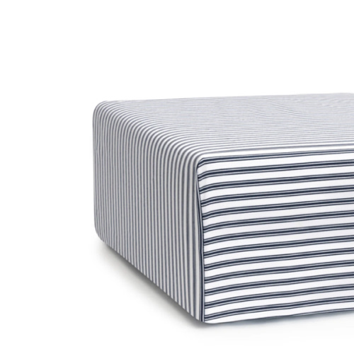 Luxe Premium Percale Crib Sheet in Navy French Ticking